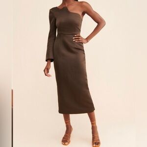 TOJHA Greta One-Shoulder Dress XL/‎ 14 brown satin midi